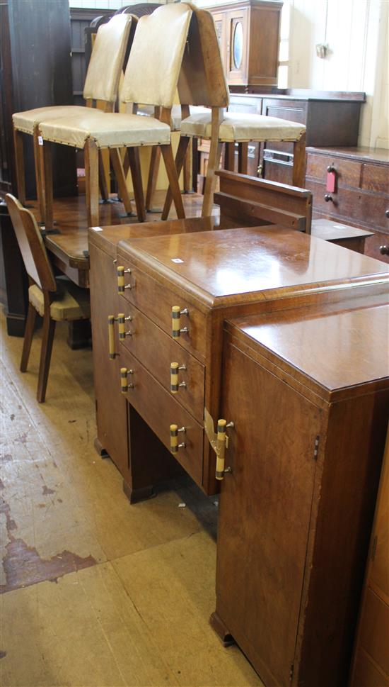 Art Deco dining suite, 6 chairs, table, breakfront sideboard